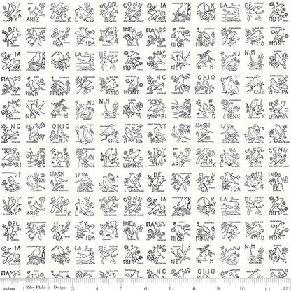 Sew America State Birds White Riley Blake Designs Quilting Cotton Fabric by the Yard - Ray of Sonshine Design
