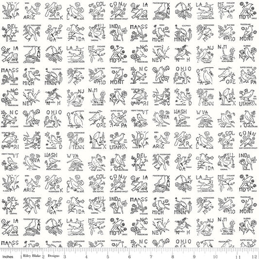 Sew America State Birds White Riley Blake Designs Quilting Cotton Fabric by the Yard - Ray of Sonshine Design