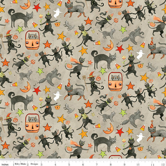 Spooky Cats Gray Halloween Riley Blake Halloween Teresa Kogut Fabric by the Yard - Ray of Sonshine Design