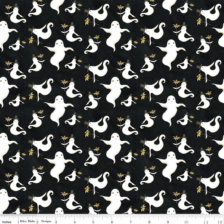 Spooky Ghosts Black Fabric by the Yard or Fat Quarter - Teresa Kogut for Riley Blake Designs - Ray of Sonshine Design