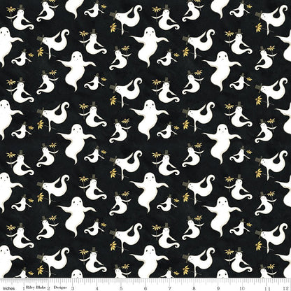 Spooky Ghosts Black Fabric by the Yard or Fat Quarter - Teresa Kogut for Riley Blake Designs - Ray of Sonshine Design