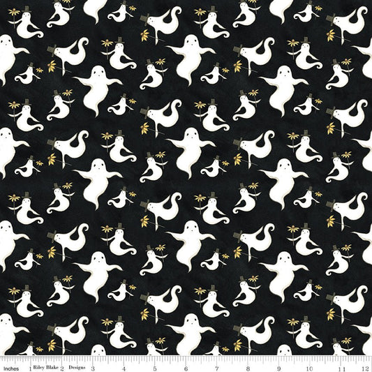 Spooky Ghosts Black Fabric by the Yard or Fat Quarter - Teresa Kogut for Riley Blake Designs - Ray of Sonshine Design