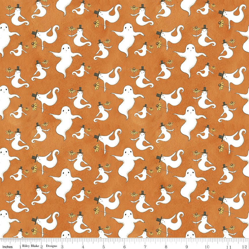 Spooky Ghosts Orange Fabric by the Yard or Fat Quarter - Teresa Kogut for Riley Blake Designs - Ray of Sonshine Design