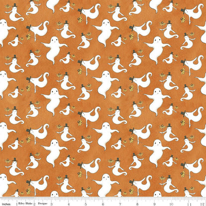 Spooky Ghosts Orange Fabric by the Yard or Fat Quarter - Teresa Kogut for Riley Blake Designs - Ray of Sonshine Design