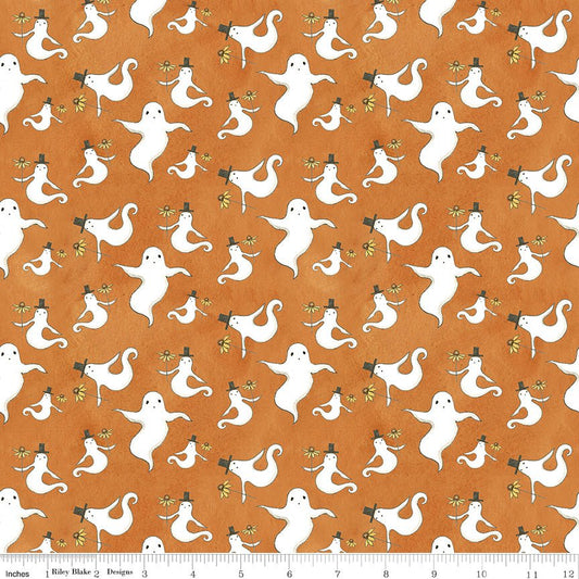 Spooky Ghosts Orange Fabric by the Yard or Fat Quarter - Teresa Kogut for Riley Blake Designs - Ray of Sonshine Design