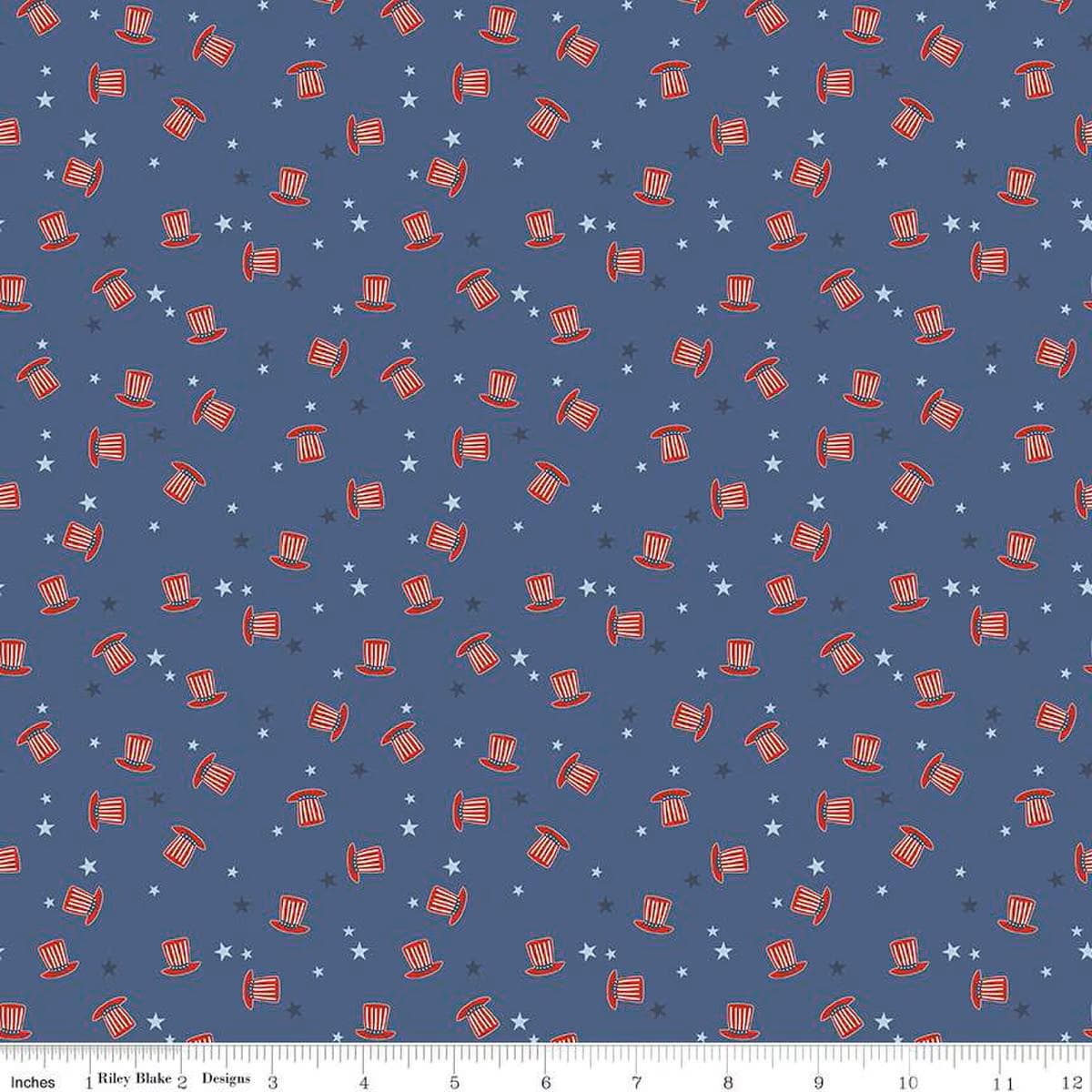 Stars and Stripes Forever Hats Blue - Riley Blake Designs - Quilting Cotton Fabric - C15715 - BLUE - Ray of Sonshine Design