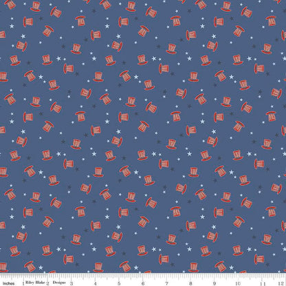 Stars and Stripes Forever Hats Blue - Riley Blake Designs - Quilting Cotton Fabric - C15715 - BLUE - Ray of Sonshine Design