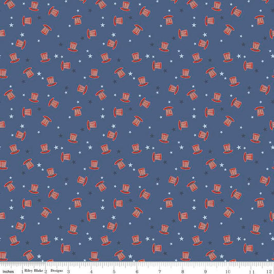 Stars and Stripes Forever Hats Blue - Riley Blake Designs - Quilting Cotton Fabric - C15715 - BLUE - Ray of Sonshine Design