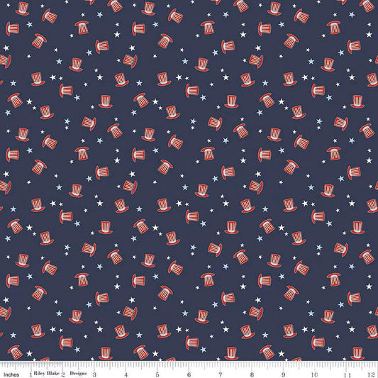 Stars and Stripes Forever Hats Navy - Riley Blake Designs - Quilting Cotton Fabric - C15715 - NAVY - Ray of Sonshine Design