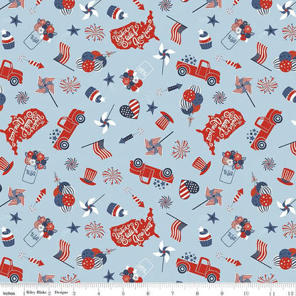 Stars and Stripes Forever Main Sky - Riley Blake Designs - Quilting Cotton Fabric - C15710 - SKY - Ray of Sonshine Design