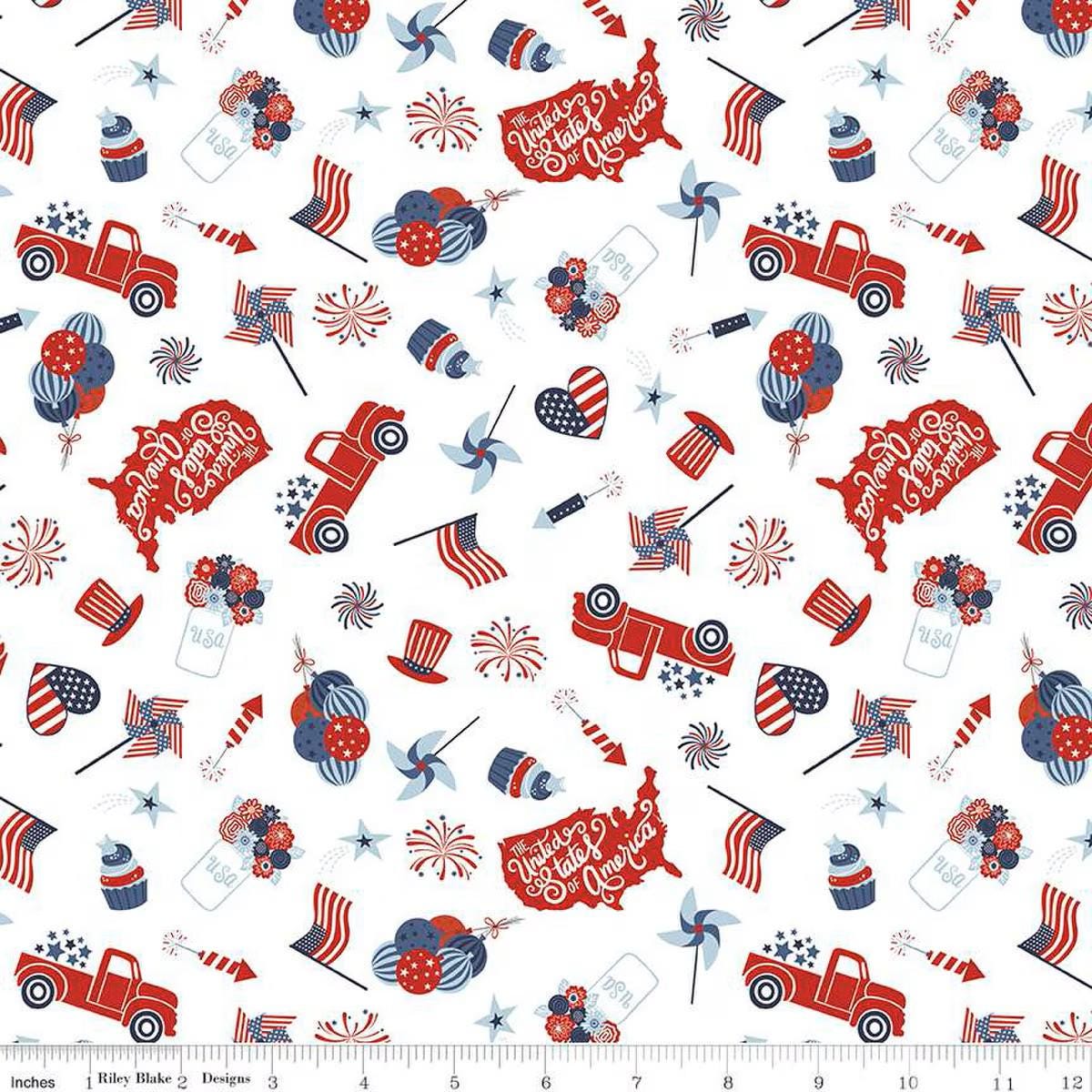 Stars and Stripes Forever Main White - Riley Blake Designs - Quilting Cotton Fabric - C15710 - WHITE - Ray of Sonshine Design