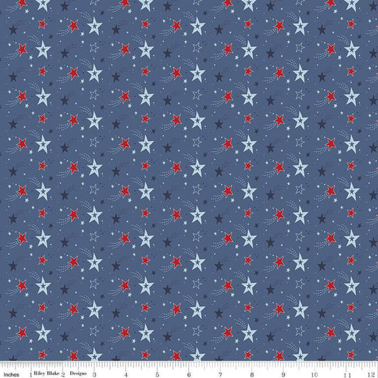 Stars and Stripes Forever Shooting Stars Blue - Riley Blake Designs - Quilting Cotton Fabric - C15712 - BLUE - Ray of Sonshine Design