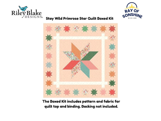 Stay Wild Primrose Star Quilt Boxed Kit includes pattern and fabric for quilt top and binding. Backing not included. - Ray of Sonshine Design