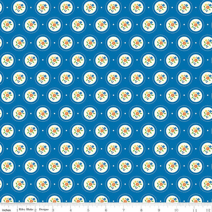 Summer's in Town Cameo Blue Fabric by the Yard or Fat Quarter - Sandy Gervais for Riley Blake Designs - Ray of Sonshine Design
