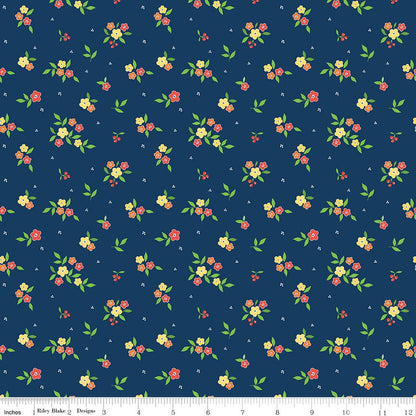 Summer's in Town Floral Navy Fabric by the Yard or Fat Quarter - Sandy Gervais for Riley Blake Designs - Ray of Sonshine Design