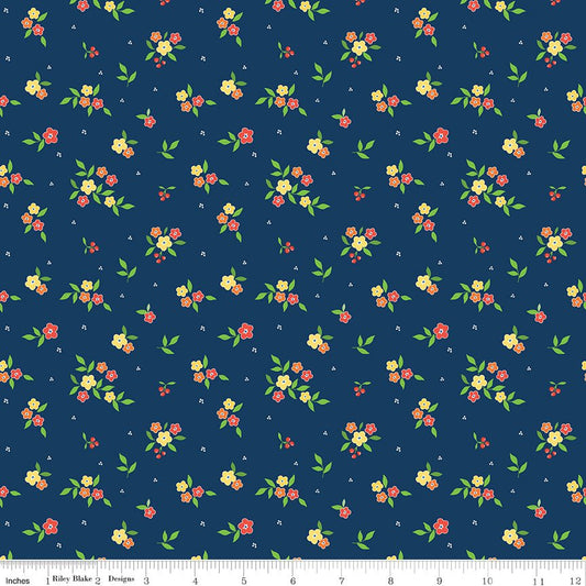 Summer's in Town Floral Navy Fabric by the Yard or Fat Quarter - Sandy Gervais for Riley Blake Designs - Ray of Sonshine Design