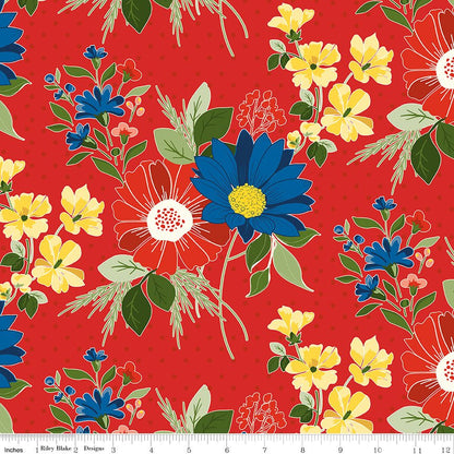 Summer's in Town Main Red Fabric by the Yard or Fat Quarter - Sandy Gervais for Riley Blake Designs - Ray of Sonshine Design