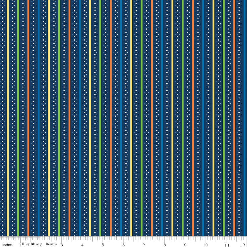 Summer's in Town Stripes Navy Fabric by the Yard or Fat Quarter - Sandy Gervais for Riley Blake Designs - Ray of Sonshine Design