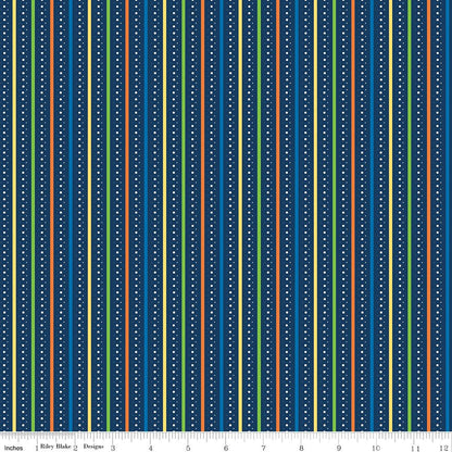 Summer's in Town Stripes Navy Fabric by the Yard or Fat Quarter - Sandy Gervais for Riley Blake Designs - Ray of Sonshine Design