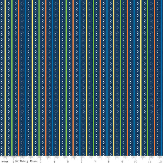 Summer's in Town Stripes Navy Fabric by the Yard or Fat Quarter - Sandy Gervais for Riley Blake Designs - Ray of Sonshine Design
