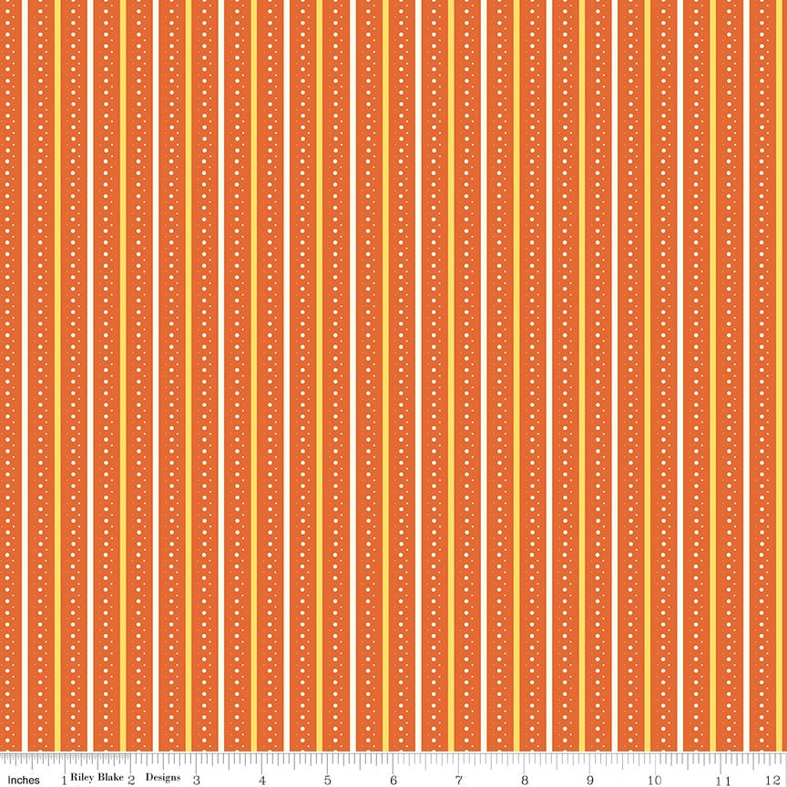 Summer's in Town Stripes Orange Fabric by the Yard or Fat Quarter - Sandy Gervais for Riley Blake Designs - Ray of Sonshine Design