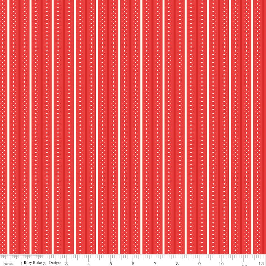 Summer's in Town Stripes Red Fabric by the Yard or Fat Quarter - Sandy Gervais for Riley Blake Designs - Ray of Sonshine Design