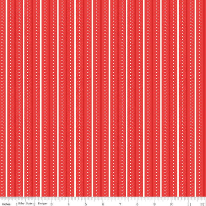 Summer's in Town Stripes Red Fabric by the Yard or Fat Quarter - Sandy Gervais for Riley Blake Designs - Ray of Sonshine Design