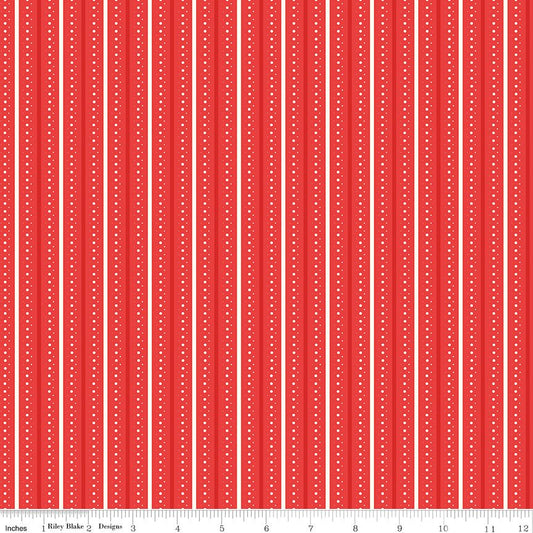 Summer's in Town Stripes Red Fabric by the Yard or Fat Quarter - Sandy Gervais for Riley Blake Designs - Ray of Sonshine Design