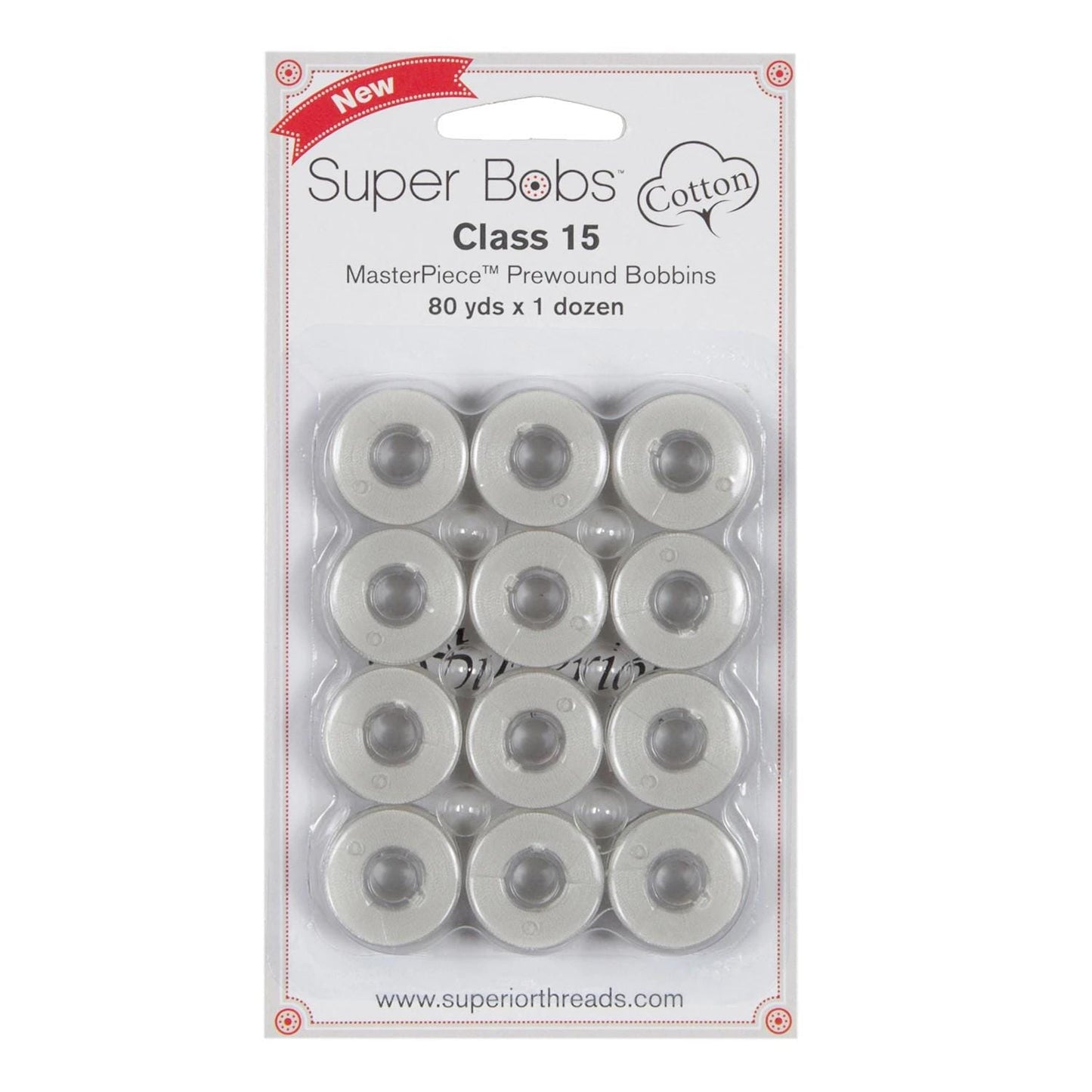 Super Bobs MasterPiece Cotton 80yd Prewound Bobbins 12ct Class 15 Canvas 150 - 12 - 151 - Ray of Sonshine Design