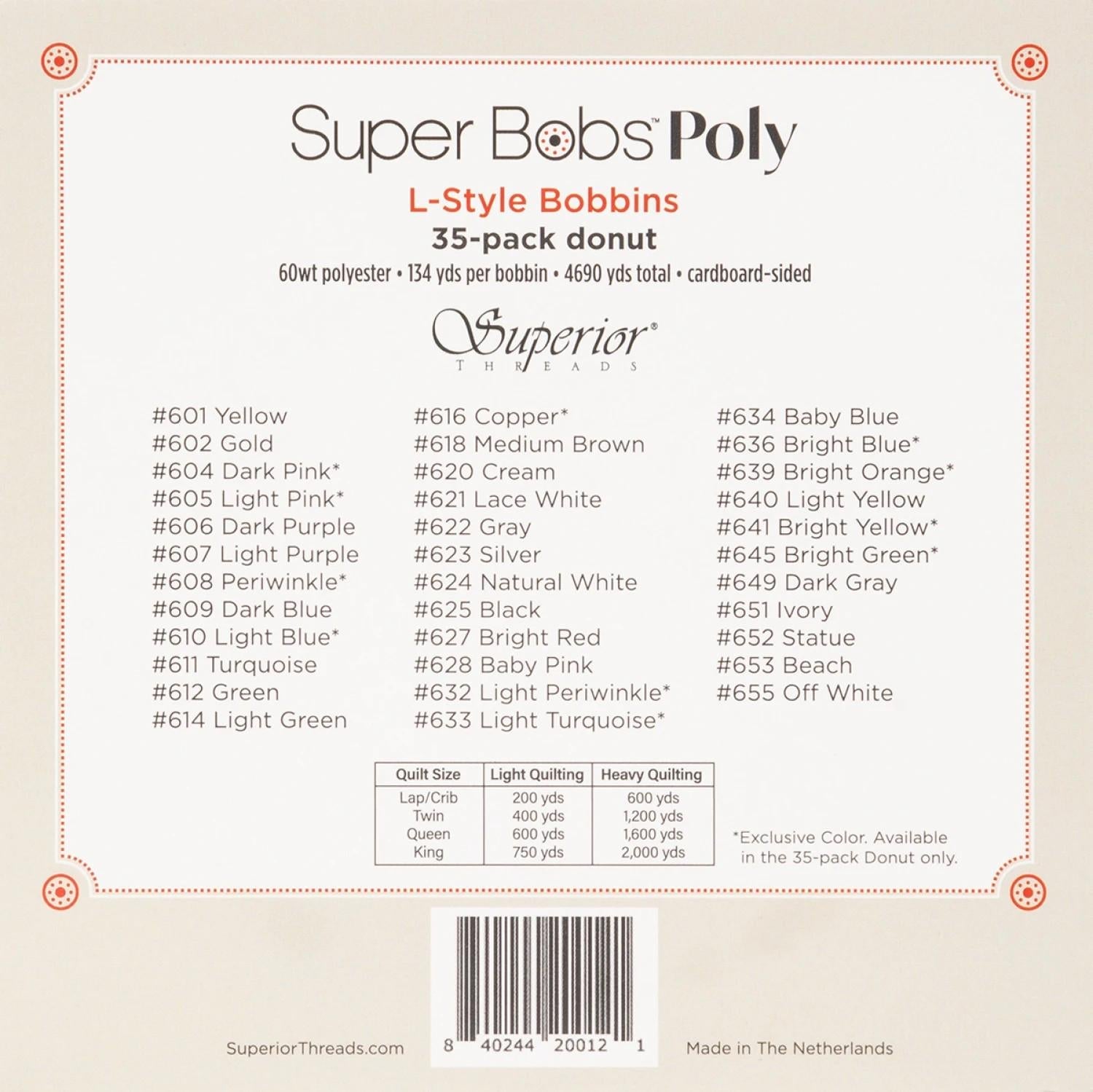 SuperBobs Polyester Bobbin 35 Color L - Style Donut Set 300 - SBD - 35 - Ray of Sonshine Design