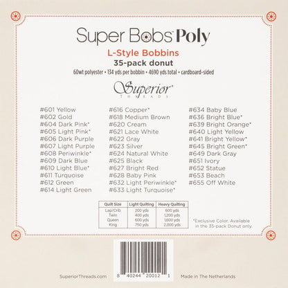 SuperBobs Polyester Bobbin 35 Color L - Style Donut Set 300 - SBD - 35 - Ray of Sonshine Design