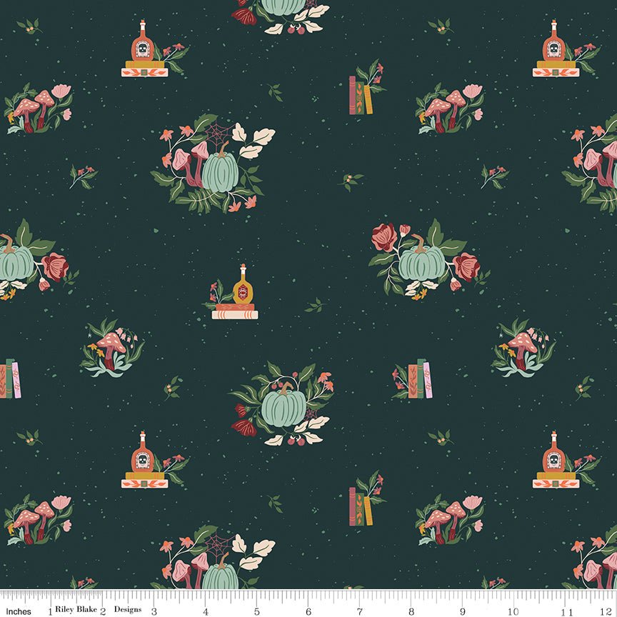 The Apothecary Botanicals Deep Teal Riley Blake Fabric by the Yard - Ray of Sonshine Design
