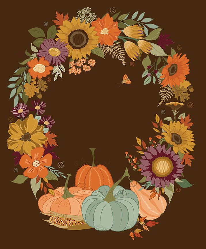 The Awe of Autumn 35 1/2" x 43" Autumn Wreath Panel Brown - Ray of Sonshine Design