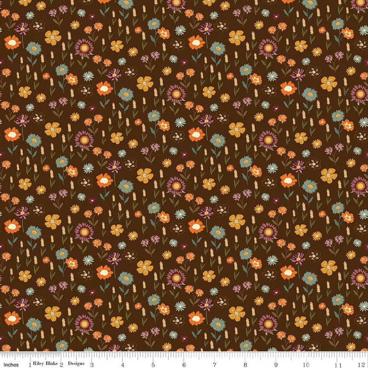 The Awe of Autumn Floral Brown - C16194 - Brown - Riley Blake Designs - Fall Fabric - Cotton Fabric by the yard - Ray of Sonshine Design