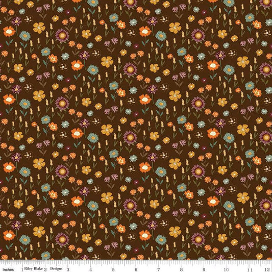 The Awe of Autumn Floral Brown - C16194 - Brown - Riley Blake Designs - Fall Fabric - Cotton Fabric by the yard - Ray of Sonshine Design