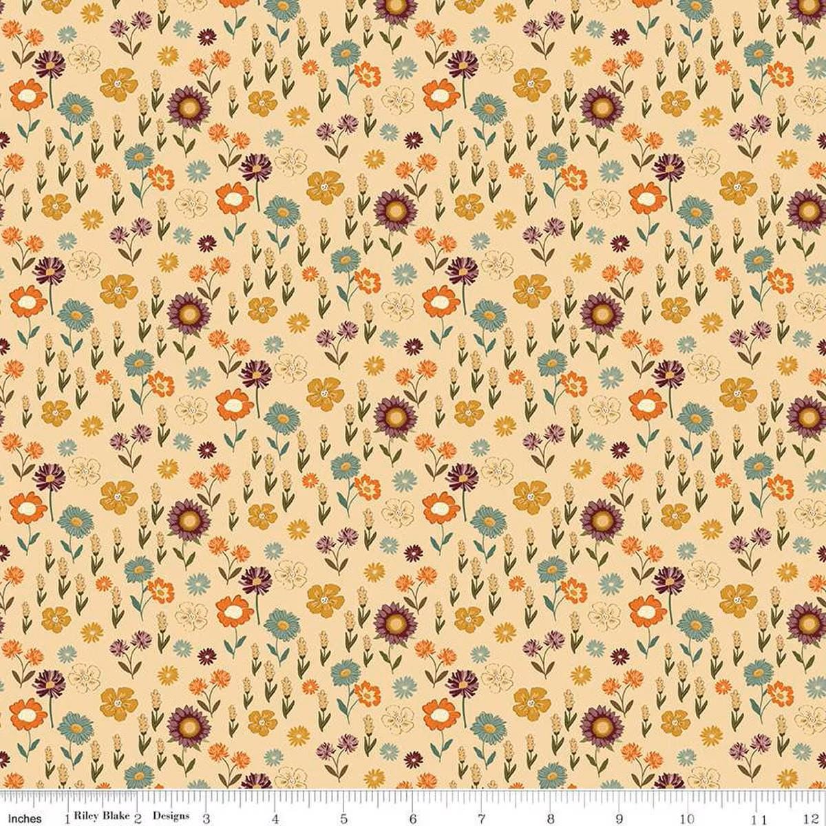 The Awe of Autumn Floral Latte - C16194 - LATTE - Riley Blake Designs - Fall Fabric - Cotton Fabric by the yard - Ray of Sonshine Design