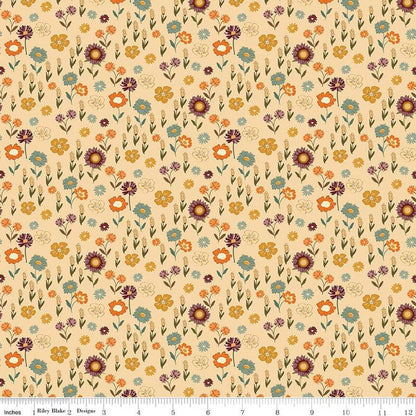 The Awe of Autumn Floral Latte - C16194 - LATTE - Riley Blake Designs - Fall Fabric - Cotton Fabric by the yard - Ray of Sonshine Design