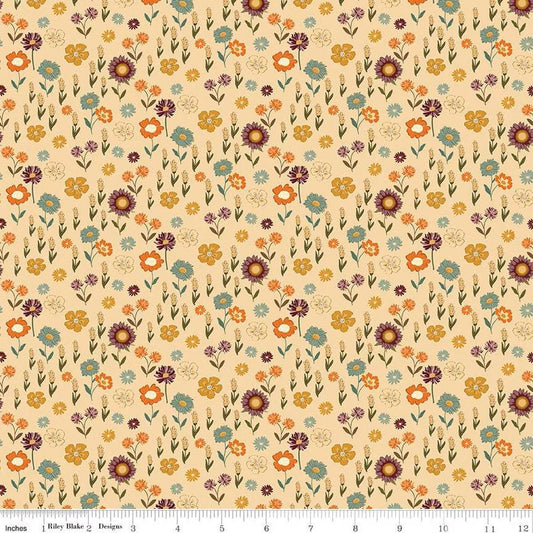 The Awe of Autumn Floral Latte - C16194 - LATTE - Riley Blake Designs - Fall Fabric - Cotton Fabric by the yard - Ray of Sonshine Design