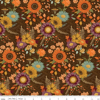 The Awe of Autumn Main Brown - Floral Quilting Fabric by the Yard - Ray of Sonshine Design