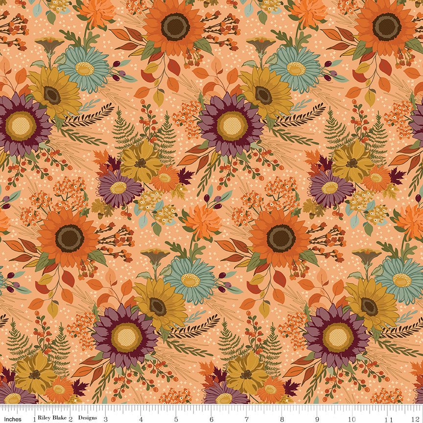 The Awe of Autumn Main Orange Floral Cotton - Riley Blake Fabric by the Yard - Ray of Sonshine Design