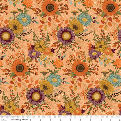 The Awe of Autumn Main Orange Floral Cotton - Riley Blake Fabric by the Yard - Ray of Sonshine Design