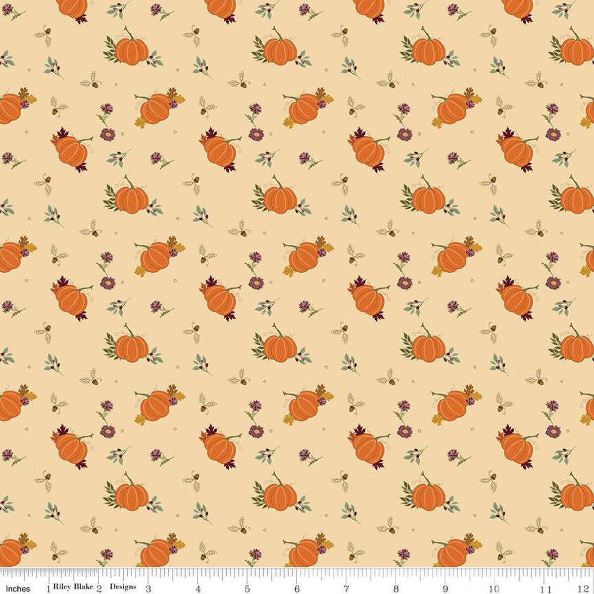 The Awe of Autumn Pumpkins Latte - C16192 - LATTE - Riley Blake Designs - Fall Fabric - Cotton Fabric by the yard - Ray of Sonshine Design