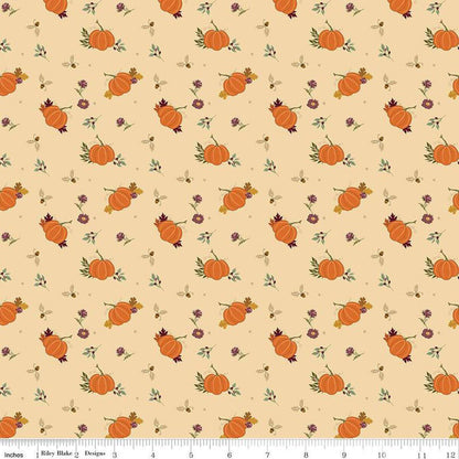 The Awe of Autumn Pumpkins Latte - C16192 - LATTE - Riley Blake Designs - Fall Fabric - Cotton Fabric by the yard - Ray of Sonshine Design