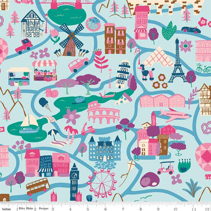 The Genesis of a Journey It Takes a Village Blue - Riley Blake Designs - Cotton Fabric by the yard - C16930 - BLUE - Ray of Sonshine Design