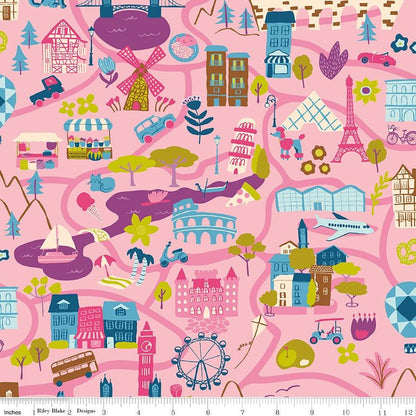 The Genesis of a Journey It Takes a Village Rose - Riley Blake Designs - Travel - Themed Cotton Fabric by the yard - C16930 - ROSE - Ray of Sonshine Design