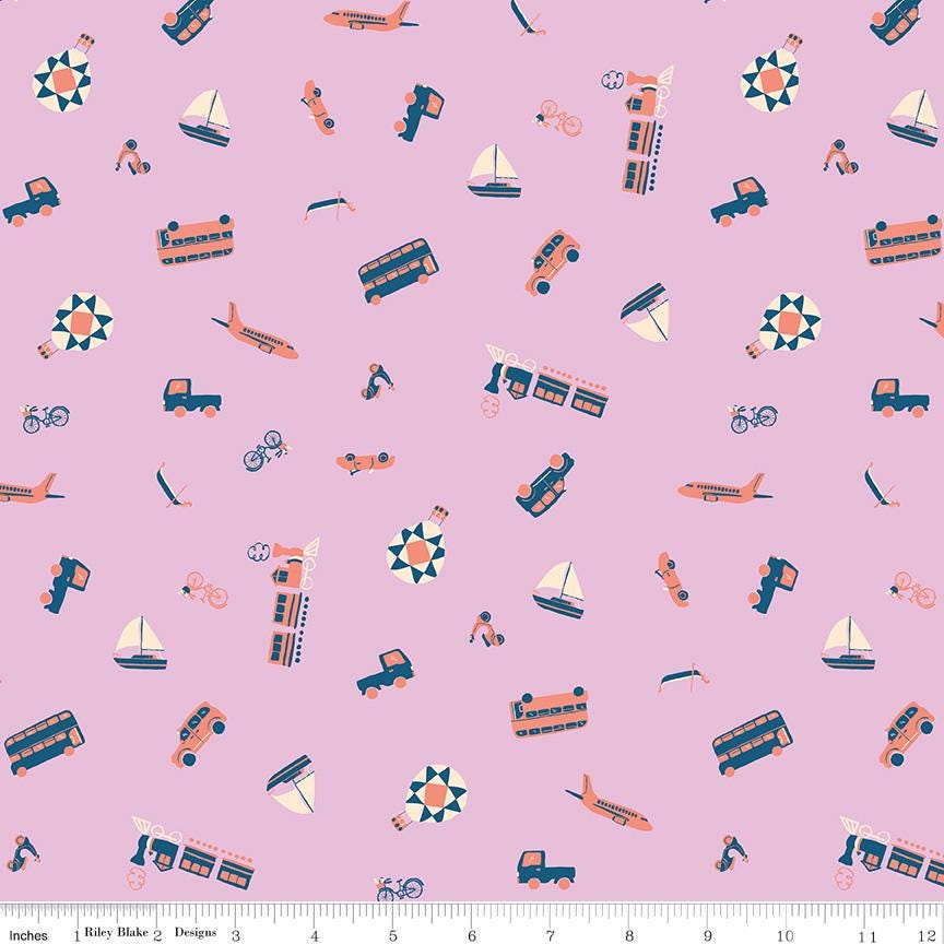 The Genesis of a Journey Modes of Travel Wisteria - Riley Blake Designs - Cotton Fabric by the yard - C16932 - WISTERIA - Ray of Sonshine Design