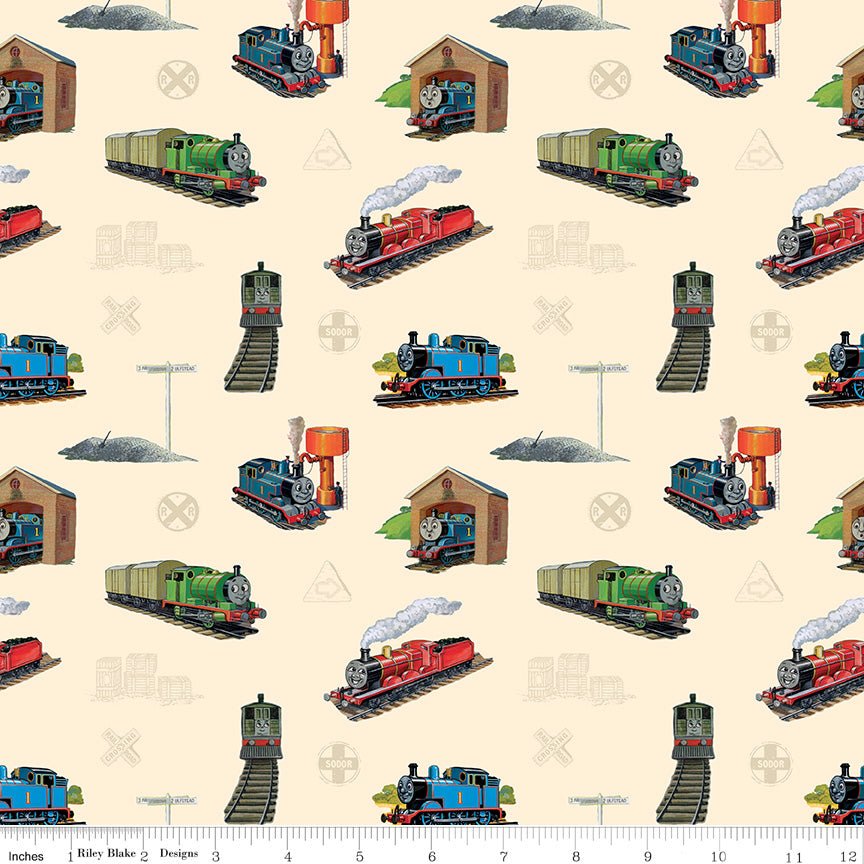 Thomas & Friends 80th Anniversary Main Cream Fabric by the Yard or Fat Quarter | Riley Blake Designs - Ray of Sonshine Design