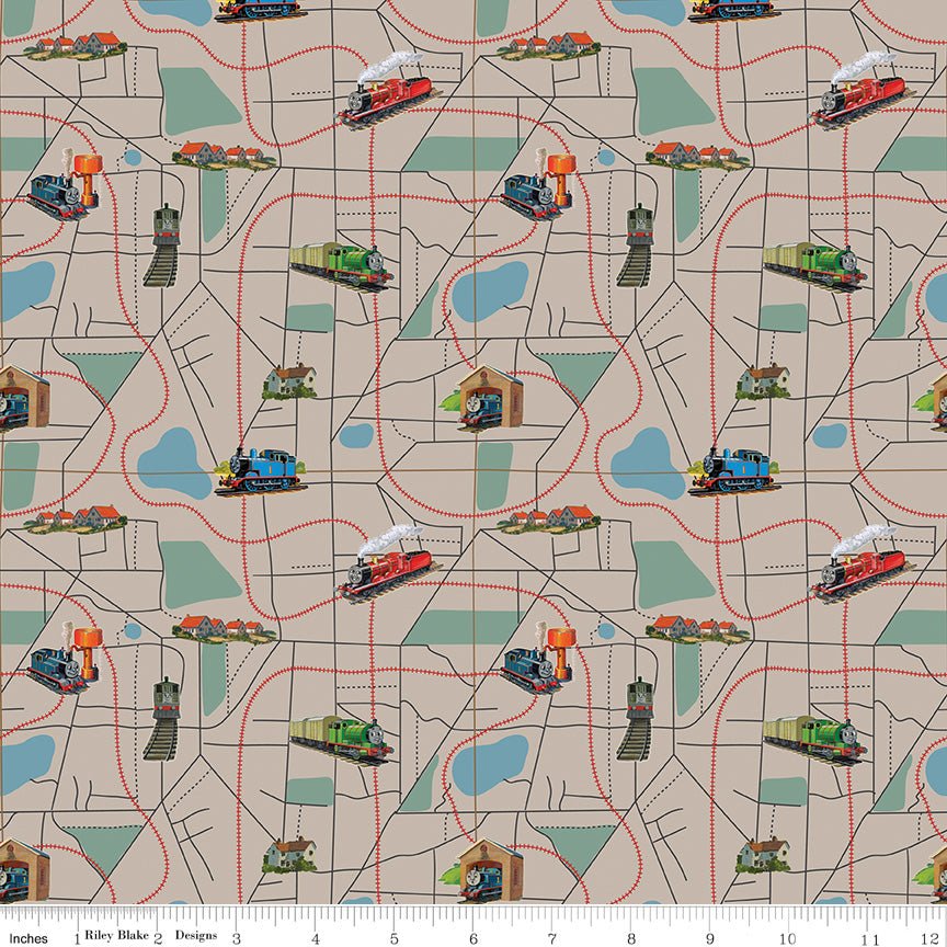 Thomas & Friends 80th Anniversary Map Pewter Fabric by the Yard or Fat Quarter | Riley Blake Designs - Ray of Sonshine Design