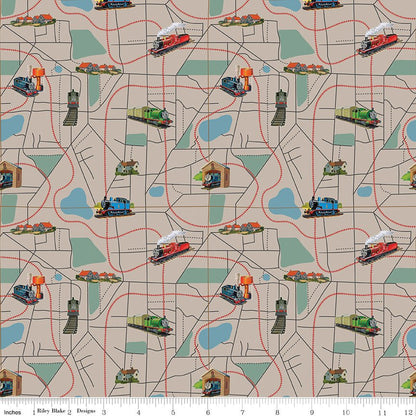 Thomas & Friends 80th Anniversary Map Pewter Fabric by the Yard or Fat Quarter | Riley Blake Designs - Ray of Sonshine Design