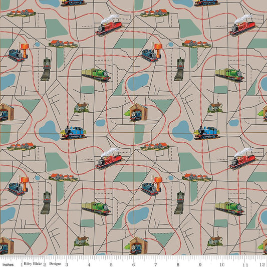Thomas & Friends 80th Anniversary Map Pewter Fabric by the Yard or Fat Quarter | Riley Blake Designs - Ray of Sonshine Design
